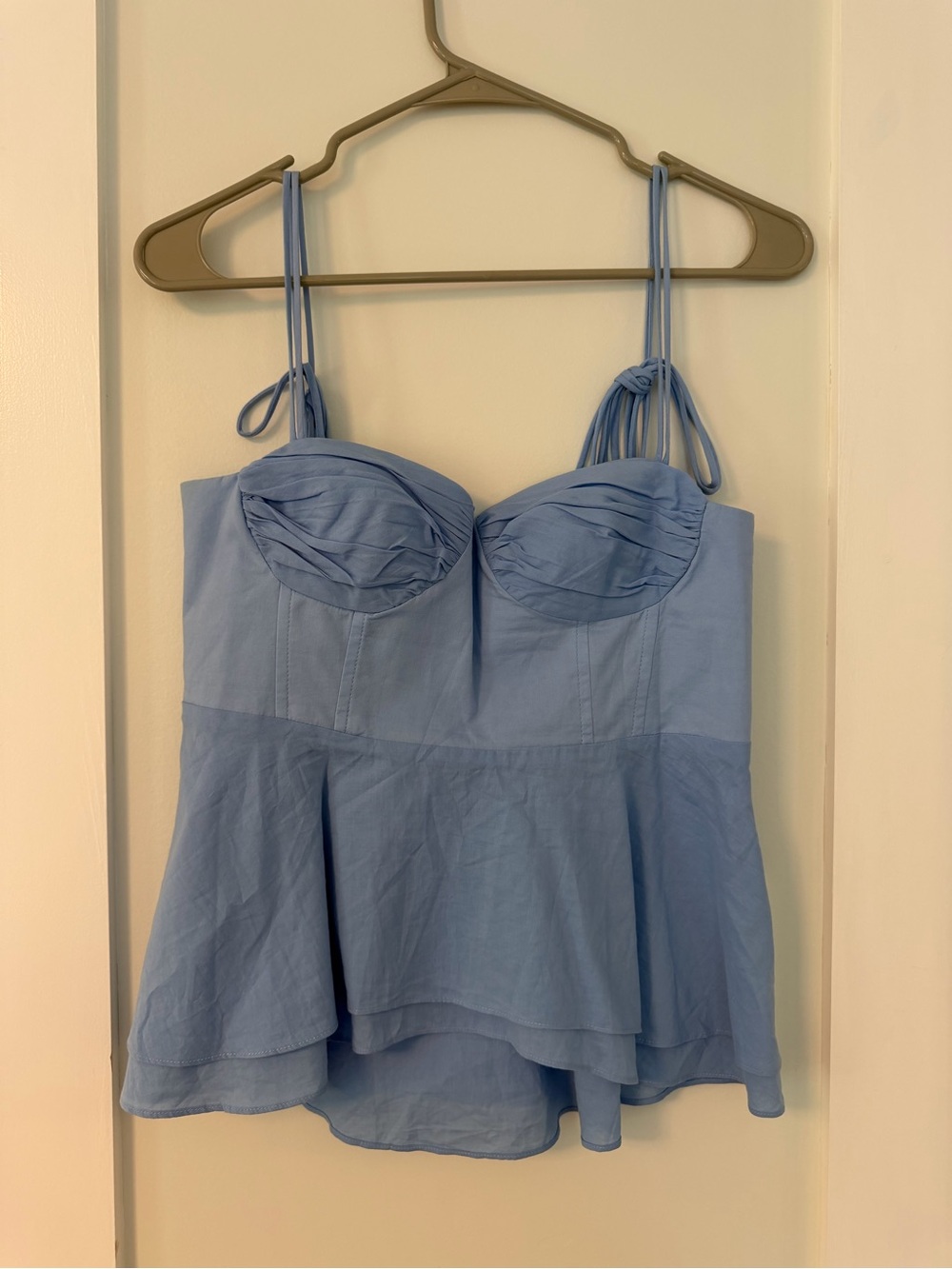 Zara Light Blue Tie-Strap Bustier Peplum Top